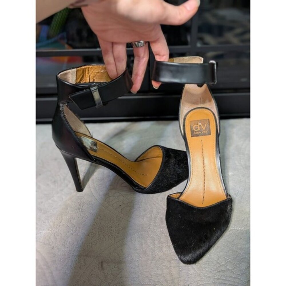 DV Dolce Vita Black Pony Hair D'Orsay Pointed Toe Heels, Women's Sz 8 Edgy Glam